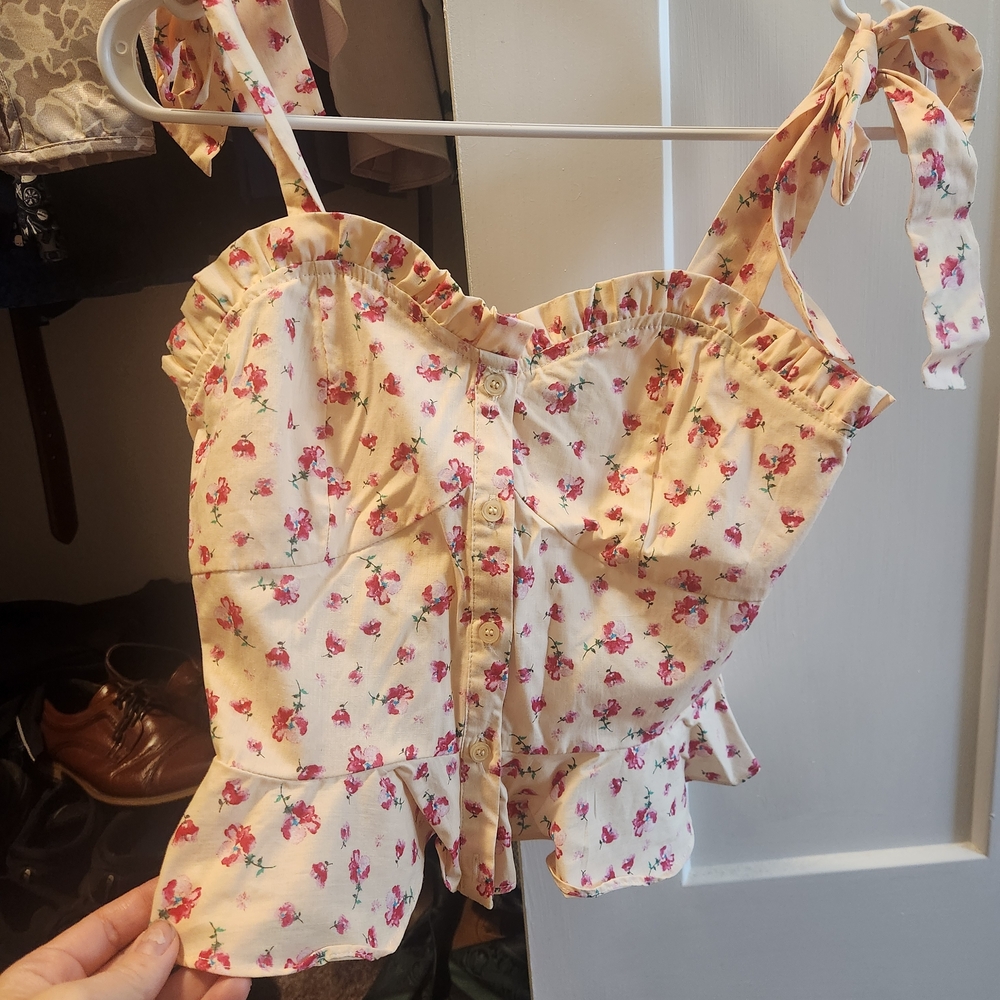 The Shirt by Rochelle Behrens Floral Pink Cream Blouse NWOT